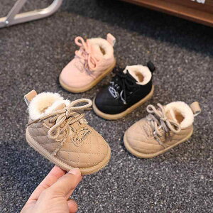 靴 ベビーシューズ 男の子 女の子 赤ちゃん 1歳 2歳 3歳 秋冬 厚手 裏起毛 ボア 保温 防寒 ファーストシューズ ソフトソール 柔らかい 歩きやすい レースアップ ショートブーツ 合成皮革 ブラ