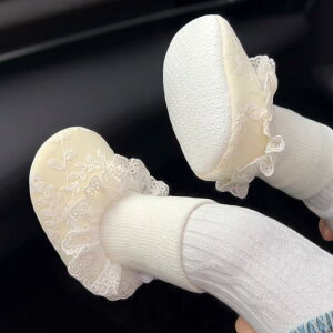 ベビー靴下 女の子 赤ちゃん 秋冬 厚手 裏起毛 保温 ソフトソール 滑り止め 脱げにくい プリンセス風 フリル 花柄 コットン よちよち歩き 室内履き 0歳 1歳