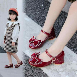 靴 シューズ 女の子 キッズ プリンセスシューズ ローヒール ラインストーン キラキラ フェイクレザー 合皮 ブラック レッド 春秋 フォーマル 発表会 結婚式 七五三 入学式 卒園式