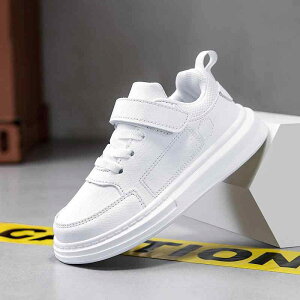 靴 スニーカー 男の子 キッズ ジュニア オールホワイト 合成皮革 カジュアル 通学用 ダッドスタイル 軽量 通気性 マジックテープ 春夏