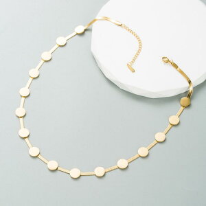 ネックレス レディース レトロモダン チタン合金製 幾何学 ブレードチェーン ゴールドカラー 電気メッキ加工 高級感 大人 個性的 鎖骨ショートチェーン