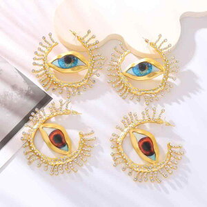 ピアス レディース S925シルバーポスト 大ぶり アンティークゴールドメッキ ラインストーン 悪魔の目 個性的 欧米風 ファッション 通勤 オフィス 上品 カジュアル ブルー ブラウン