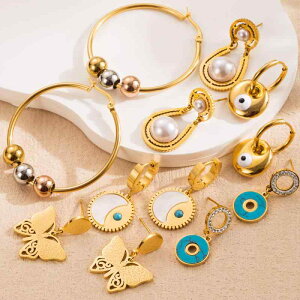 ピアス レディース ステンレス製 パール ジルコニア 欧米スタイル ライトラグジュアリー 高級感 ファッション 通勤 お出かけ 蝶々 幾何学デザイン 大ぶり 個性的 万能 秋冬