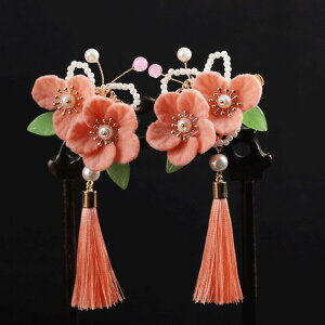 髪飾り 女の子 キッズ 子供 かわいい 中華風 漢服 中国伝統衣装 唐装 古風 刺繍 赤 レッド ピンク スパンコール ヘアクリップ 髪留め セット ヘアアクセサリー 小物 発表会 イベント