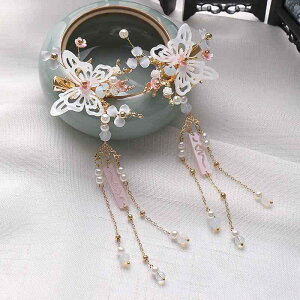 髪飾り 女の子 子供 キッズ 漢服風 古風 中華風 レトロ 流蘇 揺れる 歩揺デザイン 華やか 優雅 かわいい ヘアクリップ サイドクリップ 合金製 手作り イベント 発表会(x2)