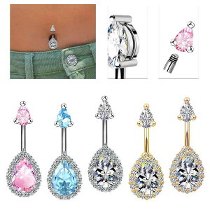 臍ピアス ユニセックス セクシー ステンレス しずく ドロップ ジルコニア 臍リング ボディピアス 電気メッキ加工 青 ピンク シルバー ゴールド ローズゴールド