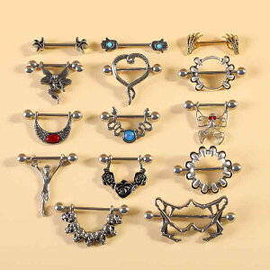 ボディピアス レディース 女性用 ステンレス スカル ドクロ バーベル ニップルリング ニップルピアス ハート 個性的 セクシー 魅惑的 電気メッキ加工 ボディジュエリー