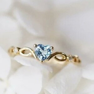 指輪 レディース ハート マリンブルートパーズ ゴールド 婚約指輪 エンゲージリング プロポーズ 記念日 プレゼント 金属製 メタルリング 電気メッキ加工