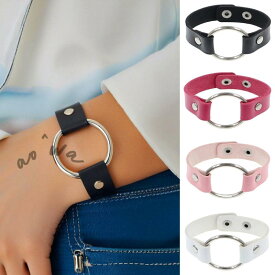 ブレスレット ユニセックス レザー 原宿系 レトロ パンク ストリート ファッション クール サークルリング ワイドバングル 幾何学デザイン ペアアクセサリー