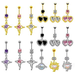 へそピアス レディース 女性用 セクシー ハート 星形 ボディピアス へそリング ピアッシング ジュエリー アクセサリー ファッション 軽やか 高級感 亜鉛合金 普段使い