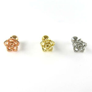ピアス ユニセックス イヤーカフ 軟骨ピアス 花 フラワー 薔薇 ローズ チタン ステンレス 電気メッキ加工 ゴールド シルバー ローズゴールド シンプル カジュアル きれいめ