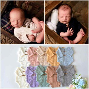 ロンパース 新生児 ベビー 男女兼用 ニット 撮影衣装 カバーオール 長袖 ポリエステル 伸縮性 肌触り良い ソフトニット 記念写真 ニューボーンフォト 月齢フォト お宮参り オールシーズン