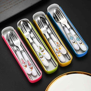 カトラリー キッズ 箸 スプーン フォーク 3点セット ステンレス製 アウトドア ポータブル かわいい キャラクターデザイン お弁当 携帯用 コンパクト 軽量 シンプル マルチカラー