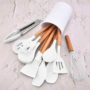 調理器具 シリコン製 12点セット フライ返し お玉 スパチュラ トング 泡立て器 ハケ 木製ハンドル 耐熱 高温調理 焦げ付きにくい フライパン対応 滑り止め 火傷防止 食品グレード モダン