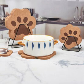 コルク コースター 鍋敷き テーブルマット 猫の足跡 肉球デザイン 木製 北欧風 高級感 断熱 耐熱 滑り止め ダイニング 食卓 キッチン 多機能