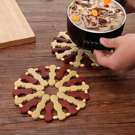 コースター ランチョンマット 竹製 天然素材 竹編み 円形 四角 スクエア 透かし彫り 梅の花型 断熱 おしゃれ モダン シンプル 食卓用 ダイニング キッチン テーブルマット(x4)