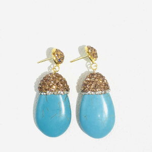 ピアス レディース ターコイズ 陶器 ブラウンストーン 象嵌 アンティーク風 多用途 個性的 高級感 幾何学デザイン 通勤 オフィス