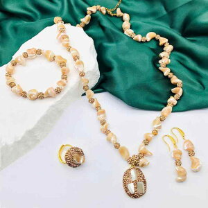 アクセサリー レディース シェル ネックレス ブレスレット 指輪 ピアス レトロ エスニック 高級感 ストーン ナチュラル ブラウン 秋冬