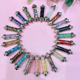 ネックレス 男女兼用 天然水晶 砕石 ガラスボトル ペンダント 両剣錐形 許願ボトル ウィッシュボトル ハート 宝石 パワーストーン お守り ラッキーアイテム カジュアル シンプル ファッション