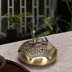 香炉 中国風 柿と鹿の縁起物モチーフ 渦巻き線香対応 家庭用 アンティーク調 金属製 電気メッキ加工 茶道 香道 置物 飾り物 インテリア 癒し リラックスグッズ ブロンズカラー