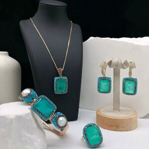 ジュエリー レディース ブレスレット ネックレス 指輪 ピアス パライバストーン 淡水パール アクアマリンカラー ストーン装飾 おしゃれ 普段使い フォーマル 通勤 オフィス カジュアル 多用