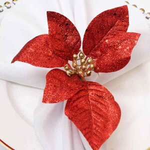 ナプキンリング クリスマス パーティー 食卓 テーブルデコレーション 手描き フラワー ポリプロピレン素材 赤 おしゃれ 西洋風 ホテル レストラン 冬(x6)