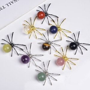 オブジェ 天然水晶球 スパイダーモチーフ 合金製 アメジスト クリアクォーツ ローズクォーツ パワーストーン ゴールド シルバー ブラックカラー インテリア 飾り