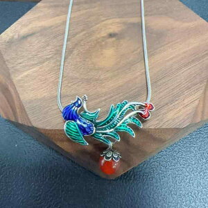 ネックレス レディース 民族風 鳳凰 瑪瑙 七宝焼き エナメル フリンジ ペンダント 中華風 レトロモダン シンプル おしゃれ 軽量 銅製 ロング 秋冬 普段使い デイリーユース