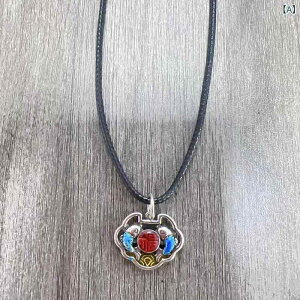 ネックレス レディース 女性用 レトロ 民族風 エスニック 七宝焼き 双魚 如意デザイン お守り ペンダント 銅製 レジン加工 アンティークシルバー調 個性的 ファッションアクセサリー