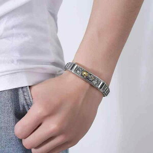 ブレスレット メンズ 貔貅 ひきゅう 転経筒 般若心経 回転式 タイシルバー風 銅製 アンティーク調 いぶし仕上げ 金運 開運 お守り 男性用 腕輪 普段使い カジュアルスタイル