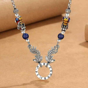 ネックレス ユニセックス レトロ ヴィンテージ アンティーク調 鳳凰 貔貅 アニマルモチーフ 縁起物 七宝焼き エナメル 銅製 中国風 エスニック 普段使い デイリー カジュアル