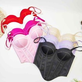 ビスチェ レディース 春夏 不規則デザイン 魚骨風 コルセット インナー トップス アウター ストラップ 背中見せ ボディシェイプ 美シルエット