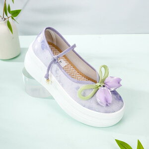 靴 パンプス レディース ネオチャイナ風 刺繍 厚底 ヒールアップ ワンストラップ ソフトソール メッシュ ラウンドトゥ フラットヒール 速乾 通気性 発表会 普段使い 春夏