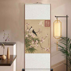 掛け軸 新中華風 水墨画 工筆画 花鳥画 風景画 絹製 シルク 上質 高級感 書斎 茶室 玄関 リビング 和室 モダン おしゃれ 壁掛け アート インテリア 装飾