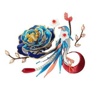 髪飾り 簪 中華風 漢服 レトロ 伝統工芸 牡丹 梅 カササギ パール グラデーション 金縁 和装 成人式 結婚式 フォーマル ヘアアクセサリー(x2)