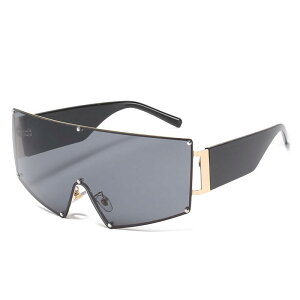 サングラス レディース ビッグフレーム 一体型 リベット UVカット スクエア型 オーシャンカラー ヒョウ柄 ブラック プラスチック メタル コンビフレーム 普段使い