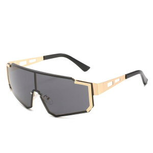 サングラス レディース メタルフレーム パンク風 個性的 シールド型 ビッグフレーム 欧米風 UVカット UV400 ファッション小物 ドライブ 旅行