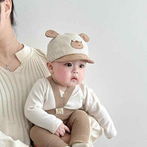 ベビーキャップ 男の子 女の子 男女兼用 かわいい くま耳 ストライプ 日よけ UVカット 紫外線対策 熱中症対策 薄手 夏 コットン 乳幼児用 新生児 3ヶ月から2歳 つば付き