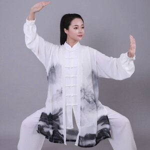 太極服 男女兼用 ショール 軽量 薄手 練習 演武 団体パフォーマンス 武術用 山水柄 祥雲柄 武字柄 ホットスタンプ 刺繍 グラデーション 麻素材