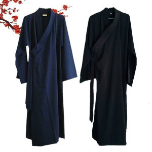 道服 メンズ 太極拳 練習着 長袍 上下セット ゆったり リラックスフィット 快適 斜め襟 道教 法衣 中華風 麻 ポリエステル混紡 コーデュロイ ブラック ネイビー