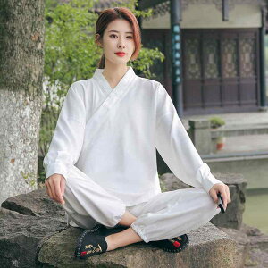 太極拳ウェア 男女兼用 ユニセックス 道士服 武術服 カンフー服 練習着 演舞服 上下セット ゆったり 軽やか 麻 リネン 綿 通気性 吸湿速乾