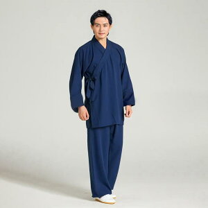 道服 男女兼用 武術着 太極拳ウェア 斜め襟 春秋 麻 リネン 上下セット 居士服 ドレープ感 ゆったりシルエット 吸湿性 通気性