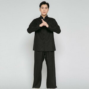 太極服 メンズ 男性 太極拳 練習着 武術着 上下セット 楓葉柄 ジャガード織り 麻 リネン素材 中国風 ユニフォーム 演武用 ゆったり