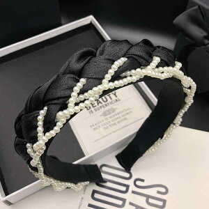 カチューシャ レディース 洗顔用 ハンドメイド ビーズ 小顔効果 ボリュームアップ 大人 おしゃれ 上品 布製 ブラック 黒 ヘアアクセサリー 普段使い