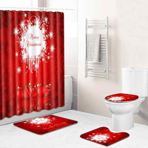 シャワーカーテン クリスマス柄 浴室 4点セット バスマット トイレマット フロアマット 洗える 滑り止め ポリエステル製 モダン 洗面所 脱衣所 水回り おしゃれ ブルー ピンク系