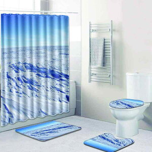 浴室セット シャワーカーテン バスマット トイレマット フロアマット 4点セット ポリエステル繊維 吸水 速乾 滑り止め 洗濯機洗い可 モダン シンプル バスルーム 洗面所用