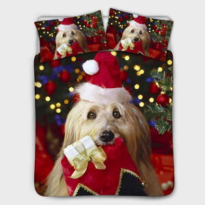 寝具カバーセット クリスマス かわいい動物柄 3点セット 掛け布団カバー ベッドシーツ 枕カバー 総柄プリント ポリエステル素材 子供部屋