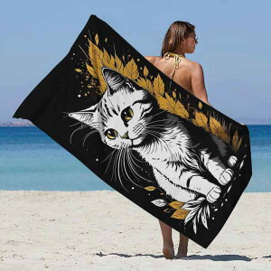 ビーチタオル バスタオル マイクロファイバー かわいい 猫柄 長方形 大判 吸水速乾 プール スイミング 海水浴 カラフル プリント(x2)