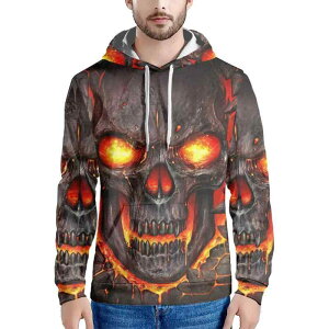 スウェットパーカー メンズ 男性用 ハロウィン スカル 溶岩プリント 大きいサイズ ビッグサイズ プルオーバー カジュアル ポリエステル 春秋