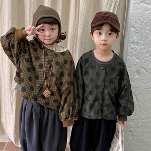 シャツジャケット キッズ ベビー 男女兼用 春秋 ドット柄 アウター 綿混 ポリエステル ショート丈 前開き 長袖 ラウンドネック シンプル 子供服 かわいい おしゃれ 普段着 お出かけ 通園 黄